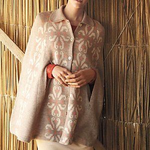 Anthropologie Cape M MADCHEN FLOWERING POMPONA Sweater Poncho Collar Wool NWT